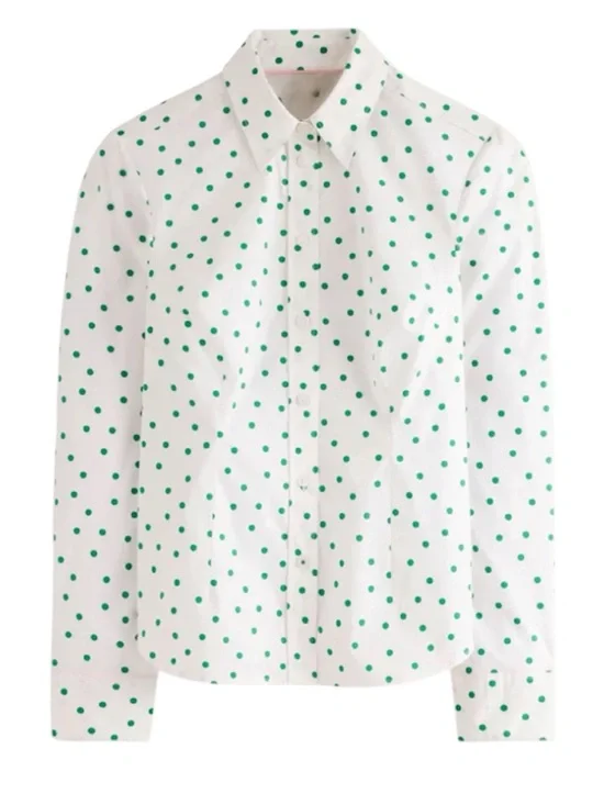 Boden Sienna Shirt Green Polka Dot Cotton Button Front Blouse 14 - Picture 2 of 9